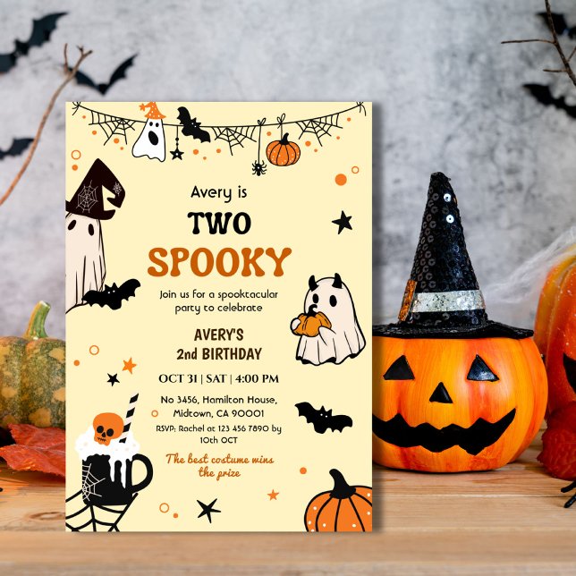 Två spökiga Halloween födelsedagsghost whimsical s Inbjudningar (Skapare uppladdad)