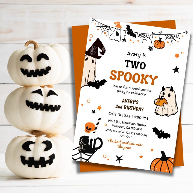 Två spökiga Halloween födelsedagsghost Whimsical S Inbjudningar (Skapare uppladdad)