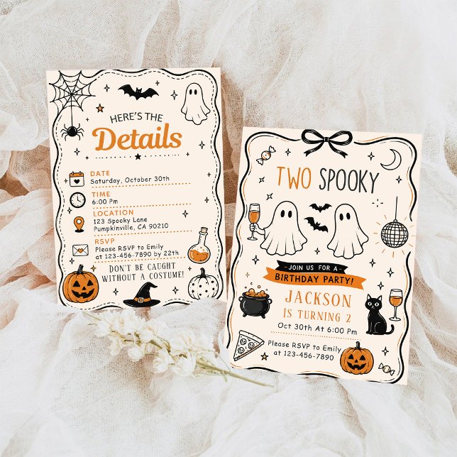 TVÅ spöklik blå Halloween födelsedagsfest Inbjudningar (Skapare uppladdad)