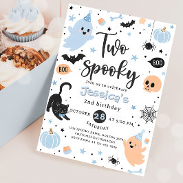 TVÅ spöklik blå Halloween födelsedagsfest Inbjudningar