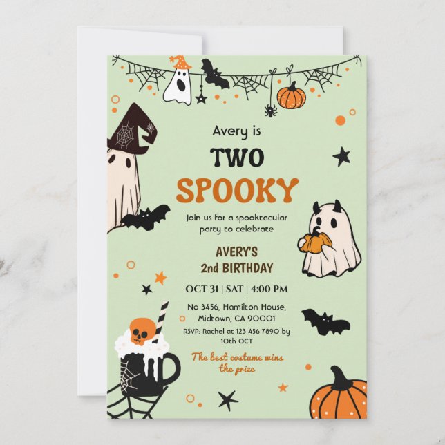 Två spöklika Halloween födelsedags Ghost Whimsical Inbjudningar (Framsida)