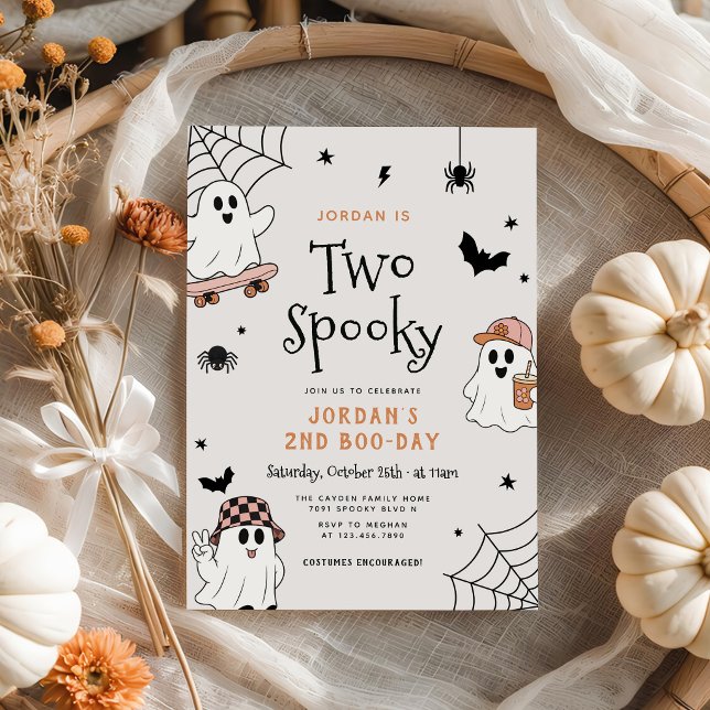 Två spöklika Halloween-ghost 2-års födelsedag Inbjudningar (Skapare uppladdad)