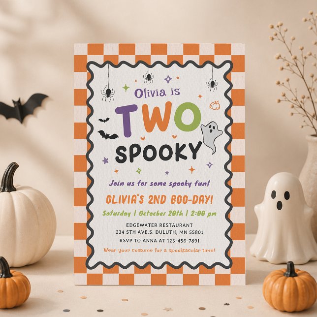 Två spöklika Halloween-spöken 2-års födelsedagsinb Inbjudningar (Skapare uppladdad)