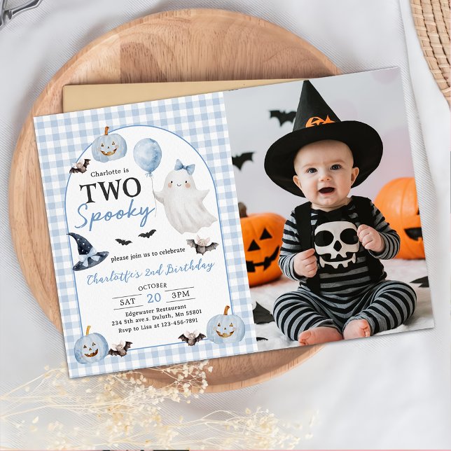 Två spöklika Halloween-spöken 2-års födelsedagsinb Inbjudningar (Skapare uppladdad)