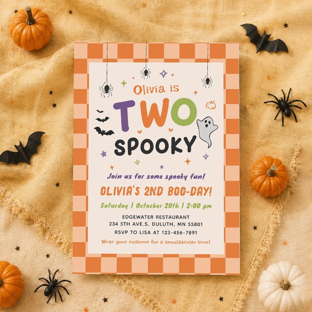 Två spöklika Halloween-spöken 2-års födelsedagsinb Inbjudningar (Skapare uppladdad)