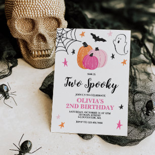 Två spöklika rosa Halloween-inbjudan till 2-års fö Inbjudningar