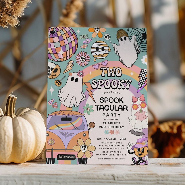 Två spökräka retro kul Halloween 2-års födelsedags Inbjudningar (Skapare uppladdad)