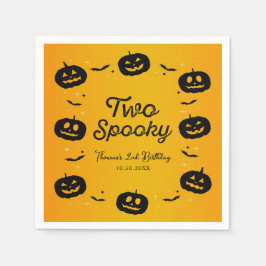 Två Spooky Birthday Halloween Pumpkins & Fladdermu Pappersservett
