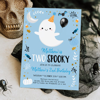 Två Spooky Blue Ghost Halloween Birthday Inbjudningar