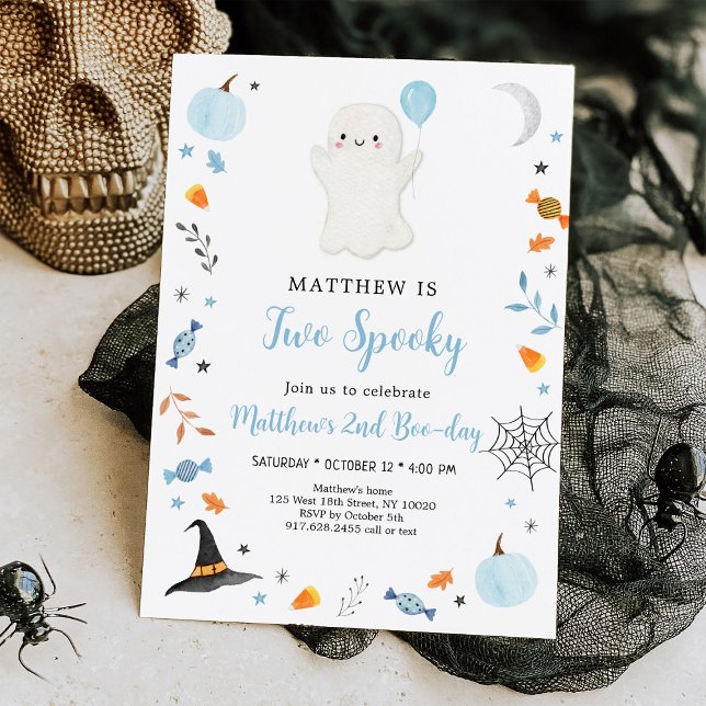 Två Spooky Blue Ghost Halloween Birthday Inbjudningar (Skapare uppladdad)