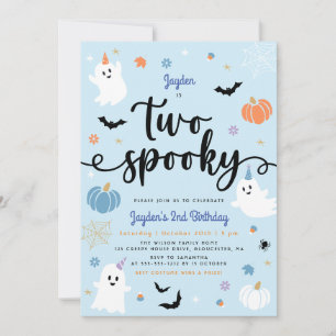 Två Spooky Blue Halloween Cute Ghost 2:a födelseda Inbjudningar