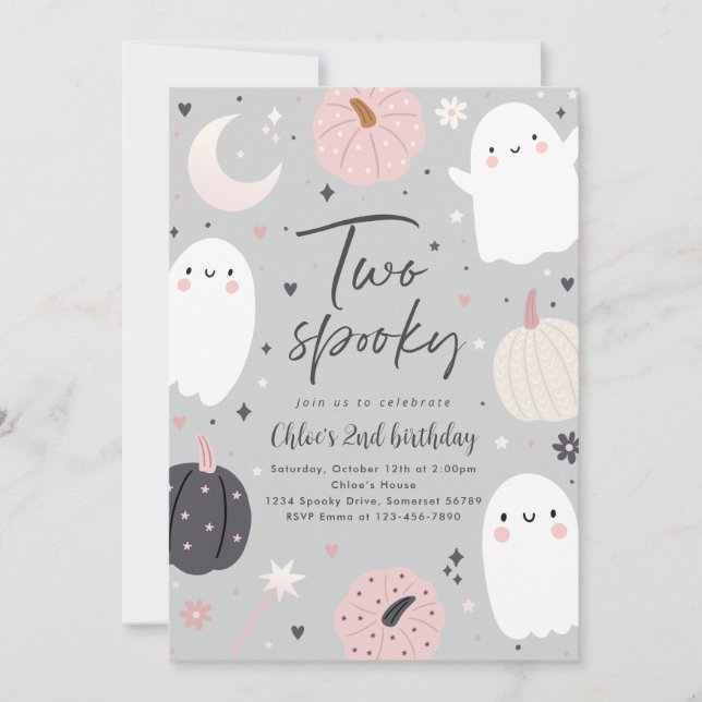 Två Spooky Boho Halloween Ghost 2:a födelsedagen P Inbjudningar (Framsida)