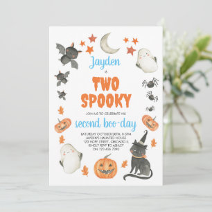 Två Spooky Boy Cute Ghost Halloween 2:a födelsedag Inbjudningar