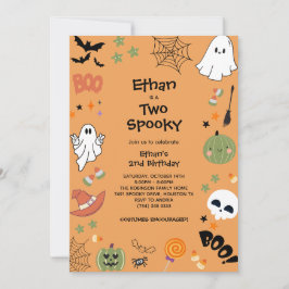 Två Spooky Cute Ghost Halloween 2:a födelsedagen Inbjudningar