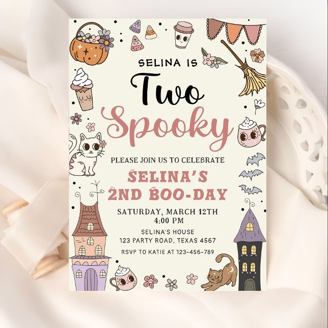Två Spooky Cute Ghost Halloween 2:a födelsedagen Inbjudningar (Skapare uppladdad)