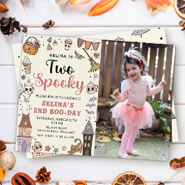Två Spooky Cute Ghost Halloween Birthday Photo Inbjudningar