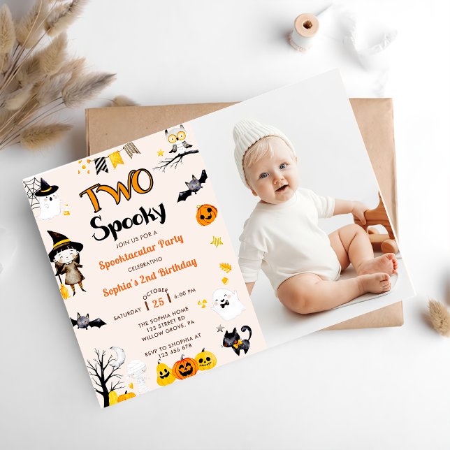 Två Spooky Cute Halloween 2:a födelsedagsfoto Inbjudningar (Skapare uppladdad)