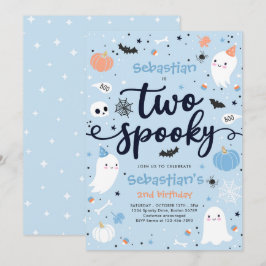 Två Spooky Cute Halloween Ghost 2:a födelsedagen P Inbjudningar