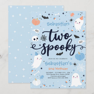 Två Spooky Cute Halloween Ghost 2:a födelsedagen P Inbjudningar