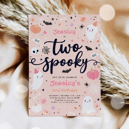 Två Spooky Cute Halloween Ghost 2:a födelsedagen P Inbjudningar