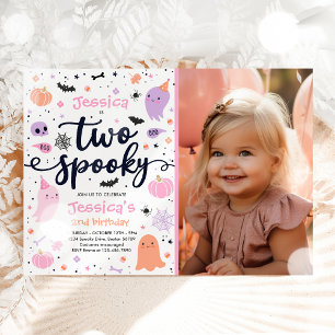 Två Spooky Cute Halloween Ghost 2:a födelsedagen P Inbjudningar