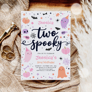 Två Spooky Cute Halloween Ghost 2:a födelsedagen P Inbjudningar
