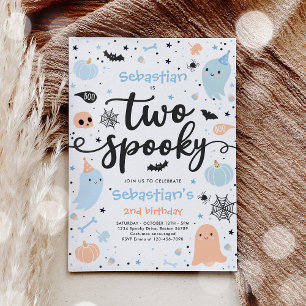 Två Spooky Cute Halloween Ghost 2:a födelsedagen P Inbjudningar