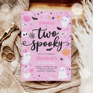 Två Spooky Cute Halloween Ghost 2:a födelsedagen P Inbjudningar