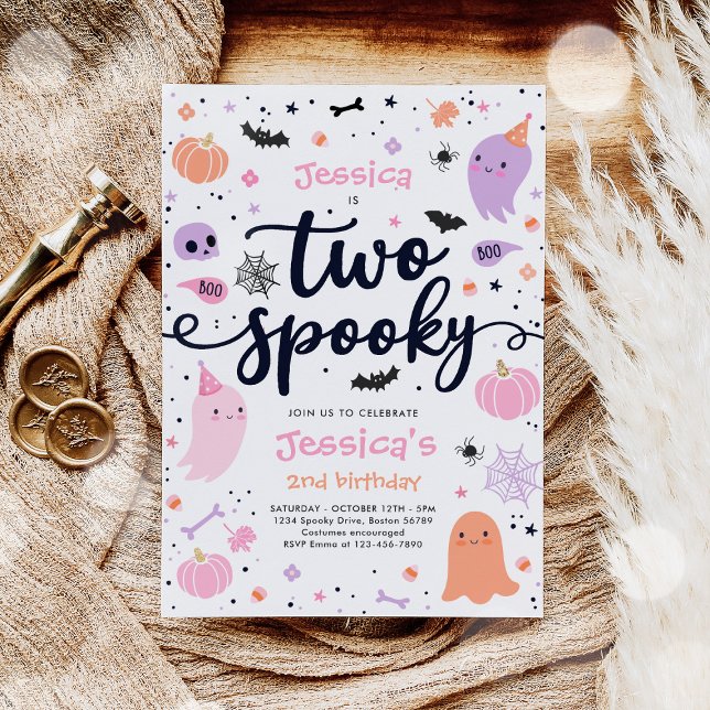 Två Spooky Cute Halloween Ghost 2:a födelsedagen P Inbjudningar (Skapare uppladdad)