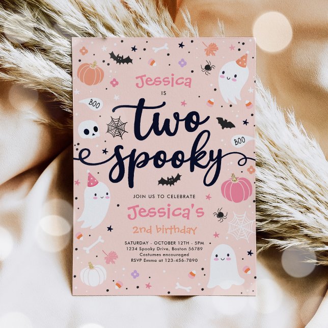Två Spooky Cute Halloween Ghost 2:a födelsedagen P Inbjudningar (Skapare uppladdad)