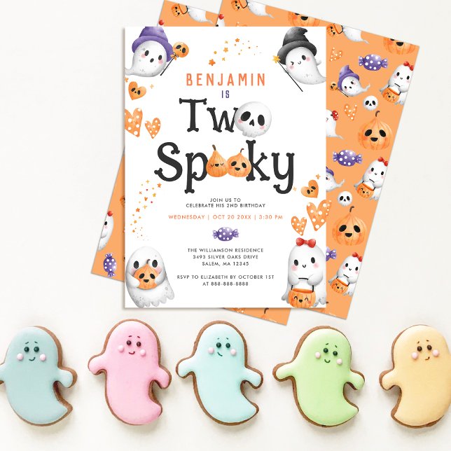 Två Spooky Cute Halloween Ghost 2:a födelsedagen P Inbjudningar (Skapare uppladdad)