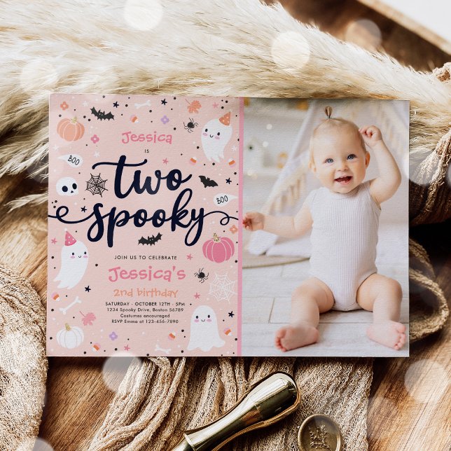 Två Spooky Cute Halloween Ghost 2:a födelsedagen P Inbjudningar (Skapare uppladdad)