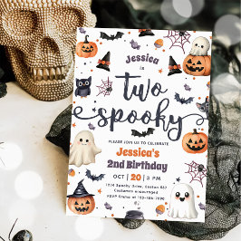 Två Spooky Cute Halloween Ghost 2:a födelsedagen P Inbjudningar