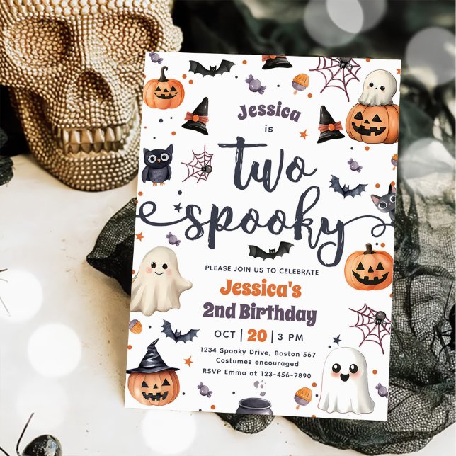 Två Spooky Cute Halloween Ghost 2:a födelsedagen P Inbjudningar (Skapare uppladdad)