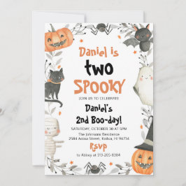 Två Spooky Cute Halloween Ghost 2:a födelsedagen P Inbjudningar