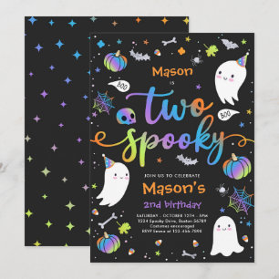 Två Spooky Cute Halloween Ghost 2:a födelsedagen P Inbjudningar