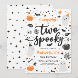 Två Spooky Cute Halloween Ghost 2:a födelsedagen P Inbjudningar