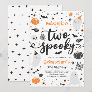 Två Spooky Cute Halloween Ghost 2:a födelsedagen P Inbjudningar