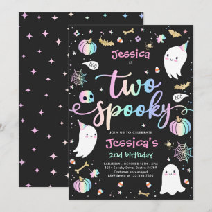 Två Spooky Cute Halloween Ghost 2:a födelsedagen P Inbjudningar