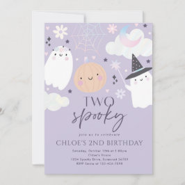 Två Spooky Cute Halloween Ghost 2:a födelsedagen P Inbjudningar