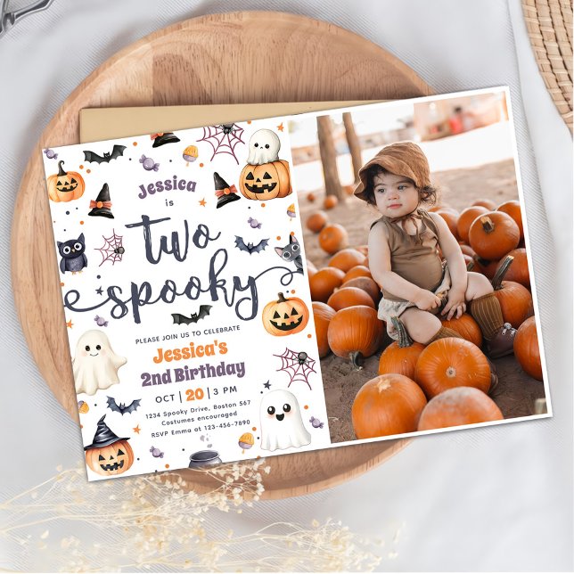 Två Spooky Cute Halloween Ghost 2:a födelsedagsfot Inbjudningar (Skapare uppladdad)