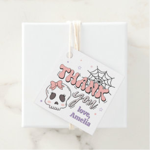 Två Spooky Cute Rosa Halloween Birthday Tack Gåvor Etiketter