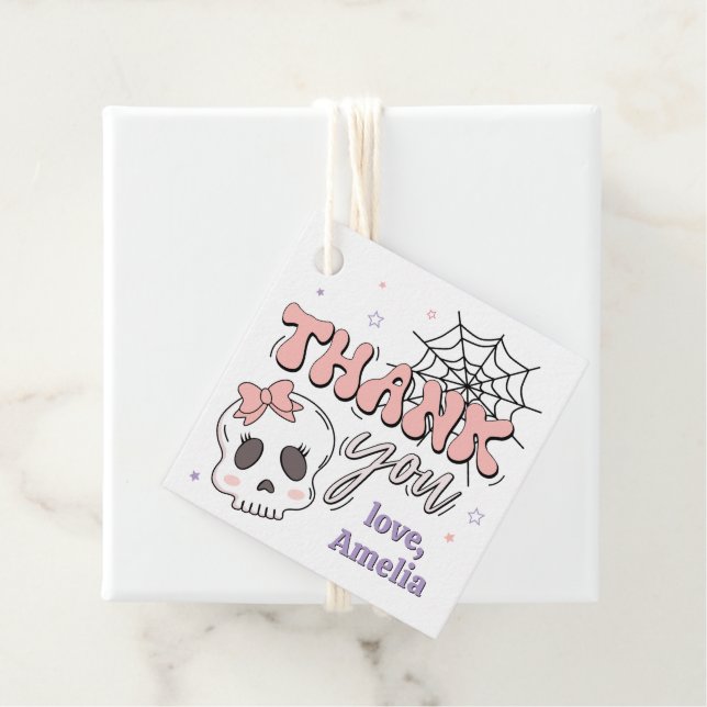 Två Spooky Cute Rosa Halloween Birthday Tack Gåvor Etiketter (På plats)