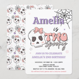 Två Spooky Cute Rosa Halloween-Födelsedagsfest Inbjudningar