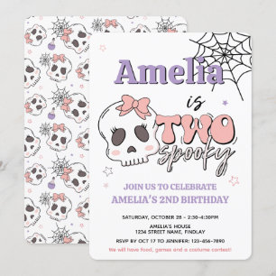 Två Spooky Cute Rosa Halloween-Födelsedagsfest Inbjudningar
