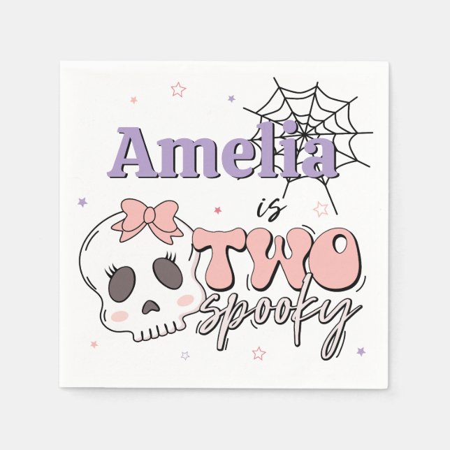 Två Spooky Cute Rosa Halloween-Födelsedagsfest Pappersservett (Framsidan)