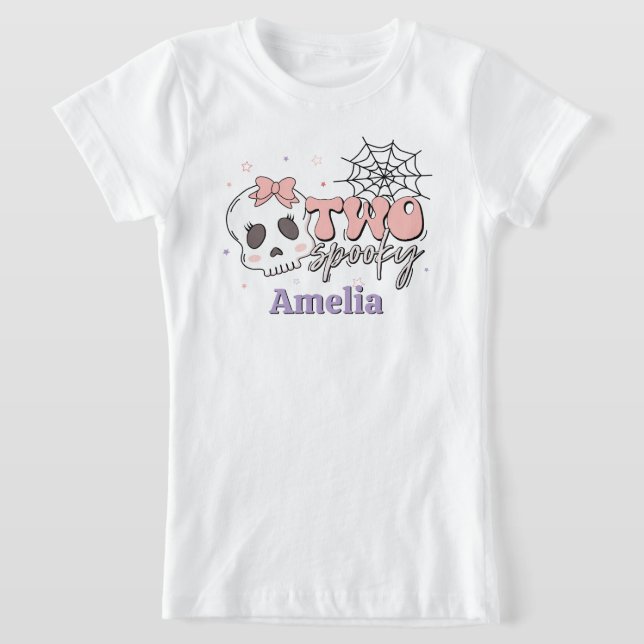 Två Spooky Cute Rosa Halloween Namn Birthday T Shirt (Laydown)