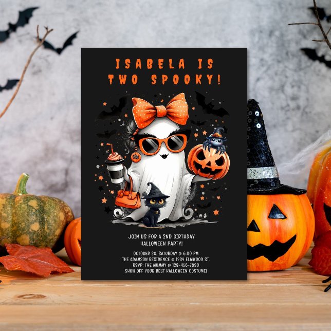 Två Spooky Ghost Halloween 2:a födelsedagen Party Inbjudningar (Skapare uppladdad)