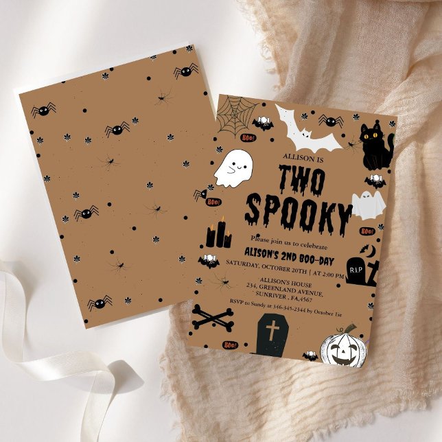 Två Spooky Ghost Halloween 2:a födelsedagen party Inbjudningar (Skapare uppladdad)