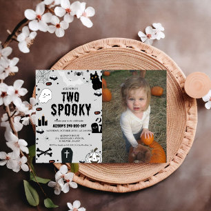 Två Spooky Ghost Halloween 2:a födelsedagen party Inbjudningar